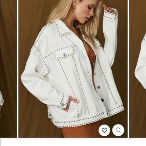 12th Tribe Kamie White Studded Denim Jacket